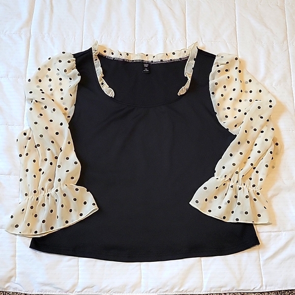 SHEIN Tops - Black blouse with sheer sleeves and Polka dots.